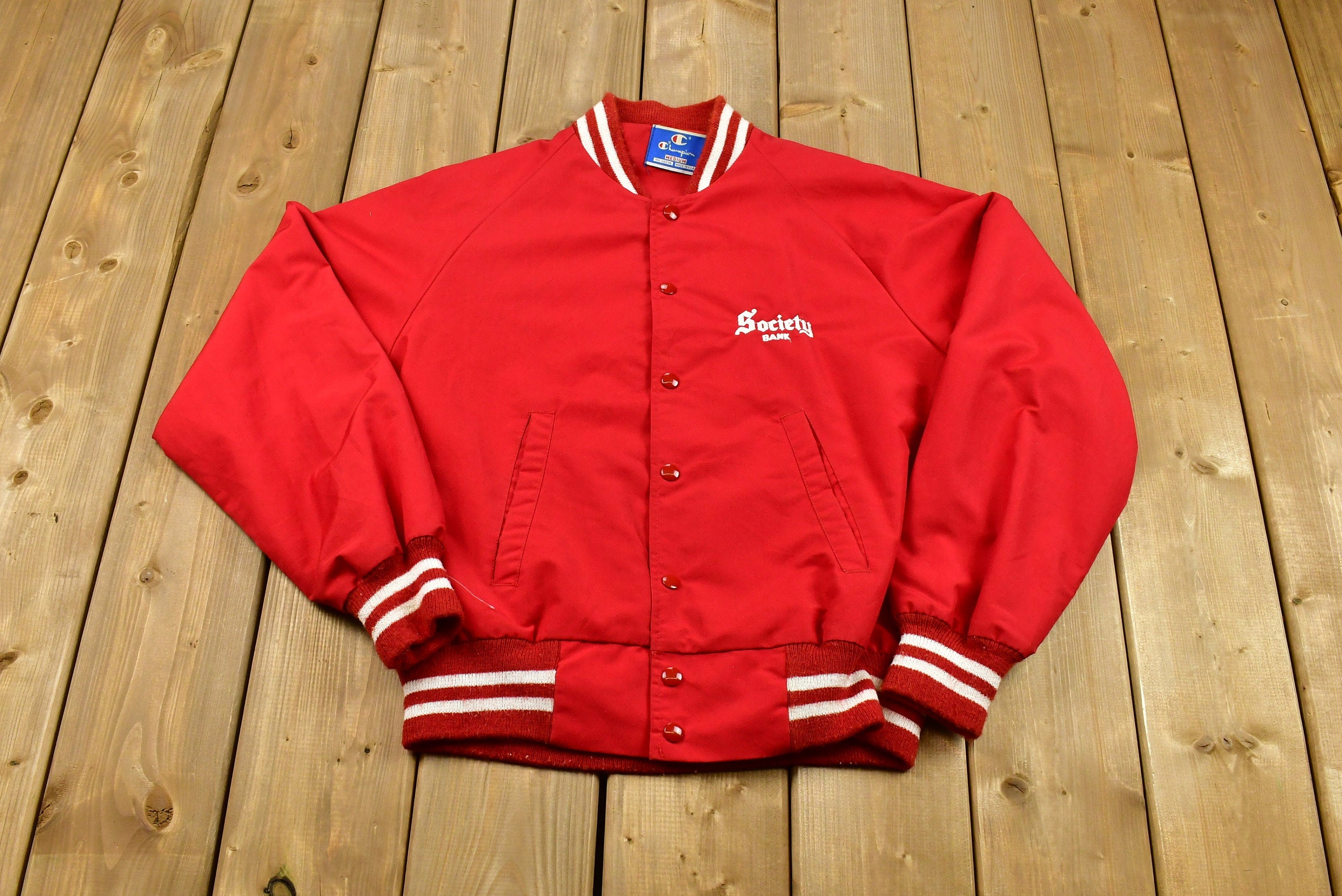 Vintage 1990s Champion Sportswear Satin Snap Button Bomber