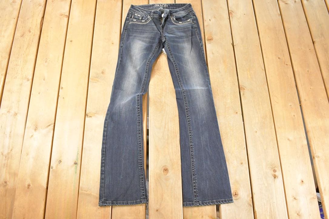 Vintage Deadstock Y2K Grace In LA Embroidered Mandala Bootcut Low Rise Skinny Jeans Women's Size 27 x 32
