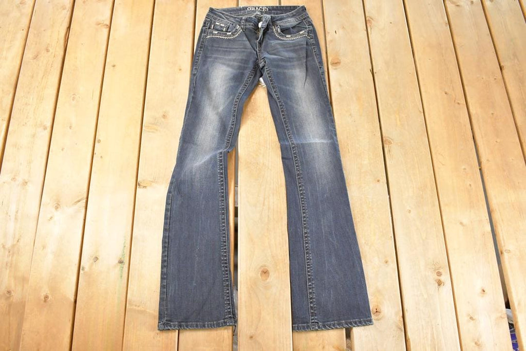 Vintage Deadstock Y2K Grace In LA Embroidered Mandala Bootcut Low Rise Skinny Jeans Women's Size 27 x 32