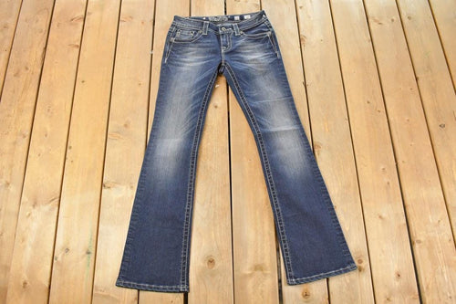 Vintage Deadstock Y2K Miss Me Bedazzled Low Rise Jeans Women's Size 26x31 / Boot Cut Jeans / 2000's Embroidered Contrast Stitched Denim