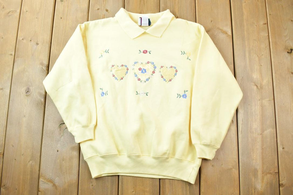 Vintage 1990s Double Collar Floral Design Cute Crewneck Sweater  90s Crewneck  Grandma Sweater  Streetwear  Made In USA  Animal Theme
