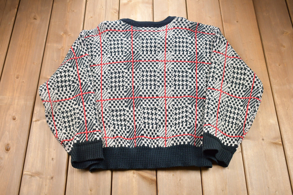 Vintage 1990s Plaid Houndstooth Knitted Sweater