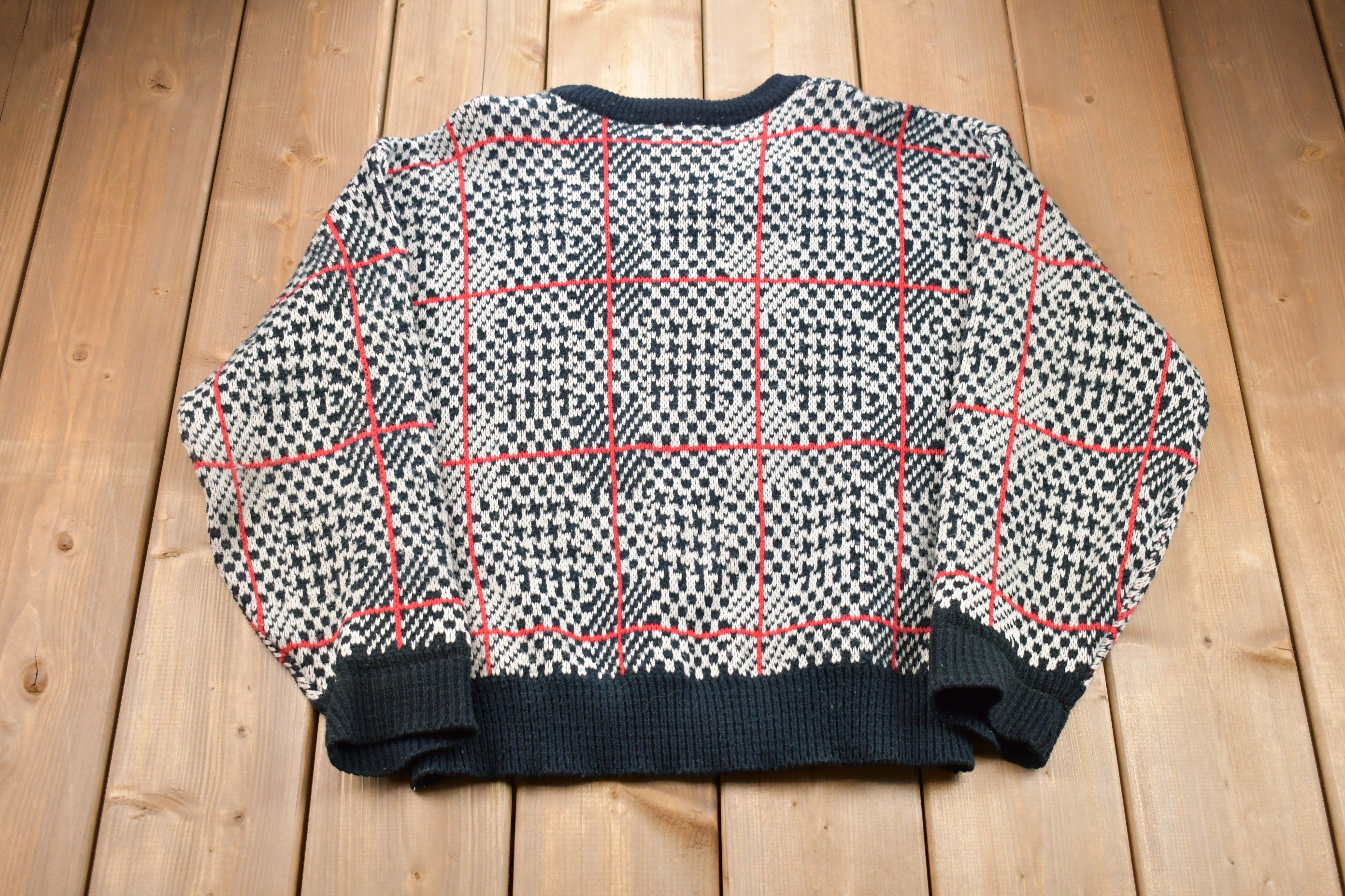 Vintage 1990s Plaid Houndstooth Knitted Sweater
