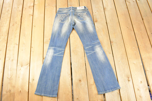 Vintage Deadstock Y2K Grace In LA Bedazzled Bootcut Low Rise Jeans Women's Size 26 x 31 / 2000's Embroidered Contrast Stitched Denim