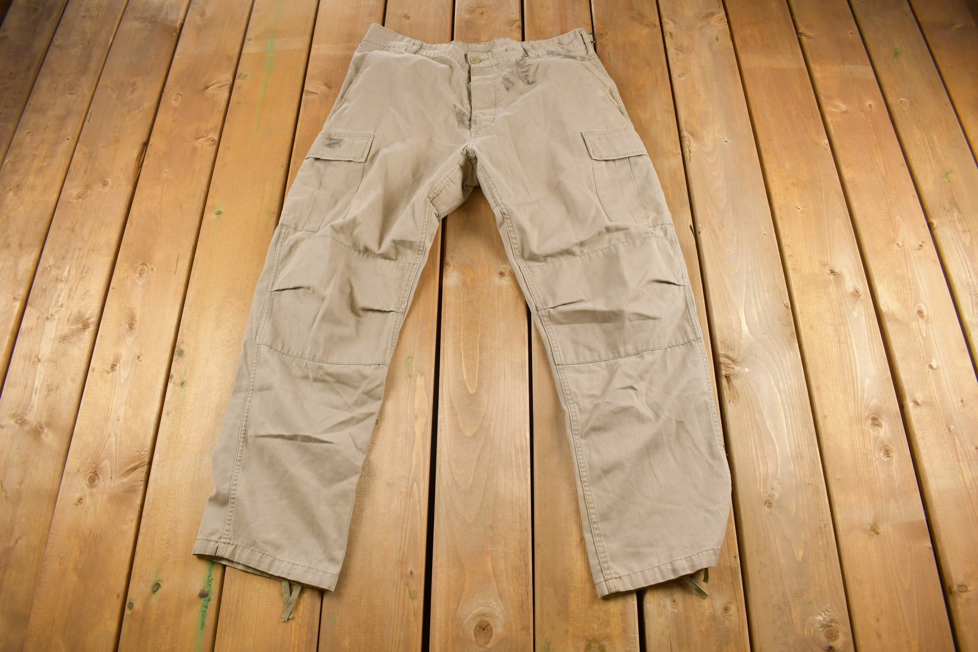 Vintage 1990s Military Style Beige Cargo Pants Size 36 x 30