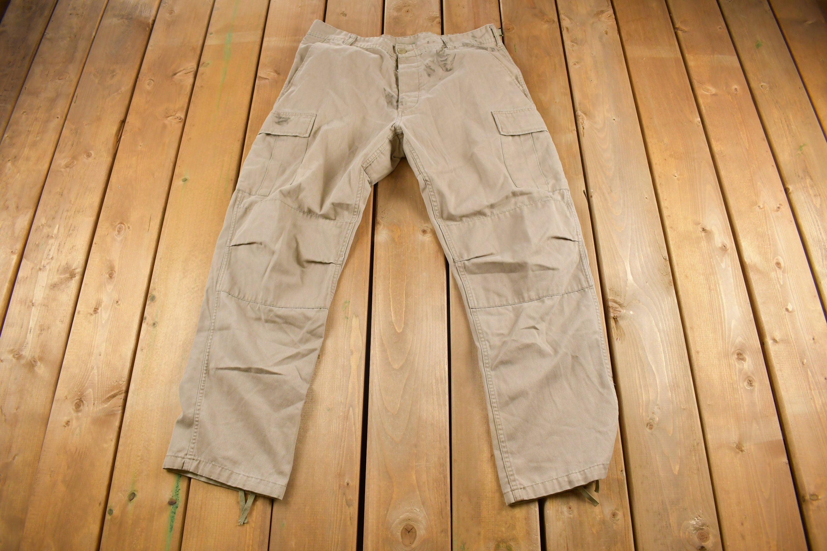 Vintage 1990s Military Style Beige Cargo Pants Size 36 x 30