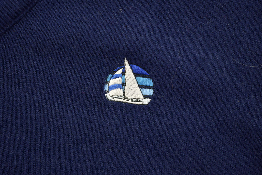 Vintage 1990s Antigua Sailing Boat Embroidered V-Neck Knit Sweater