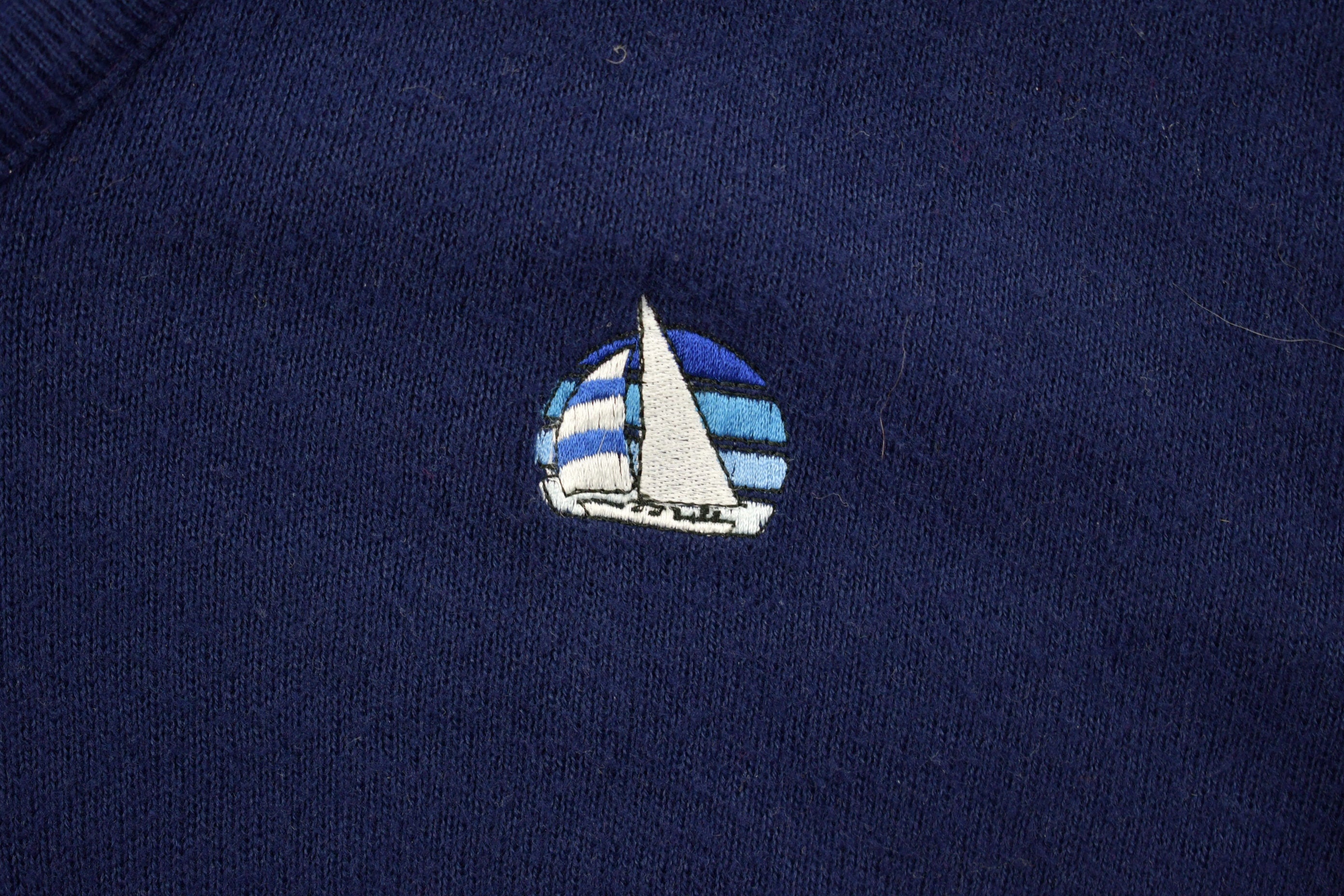 Vintage 1990s Antigua Sailing Boat Embroidered V-Neck Knit Sweater