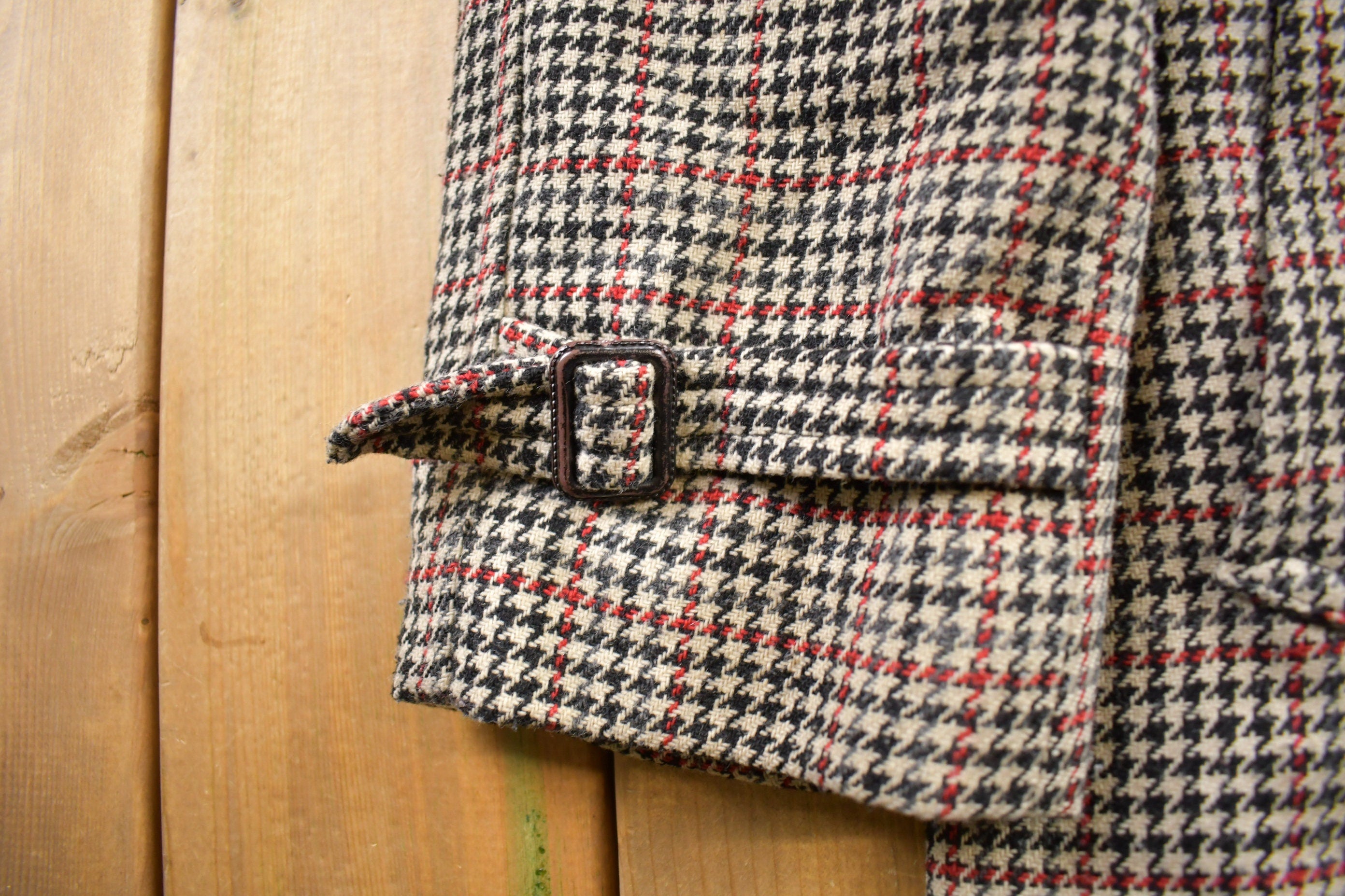 Vintage 1980s London Fog Hounds Tooth Wool Button Up Jacket Made In USA