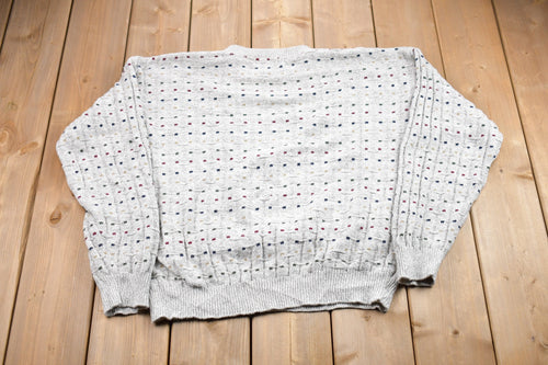 Vintage 1990s Craft & Barrow Knitted Sweater / Vintage 90s Crewneck / Pattern Sweater / Outdoor / Hand Knit / Pullover Sweatshirt