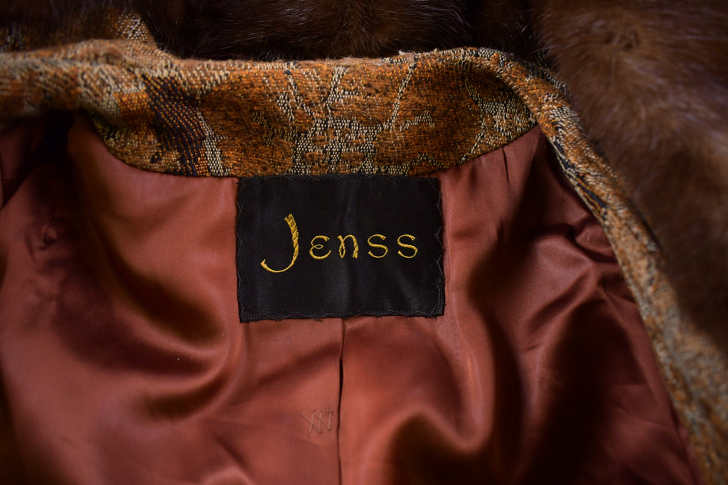 Vintage 1960s Heidi New York Jenss Flower Pattern Beaver Fur Accent Coat