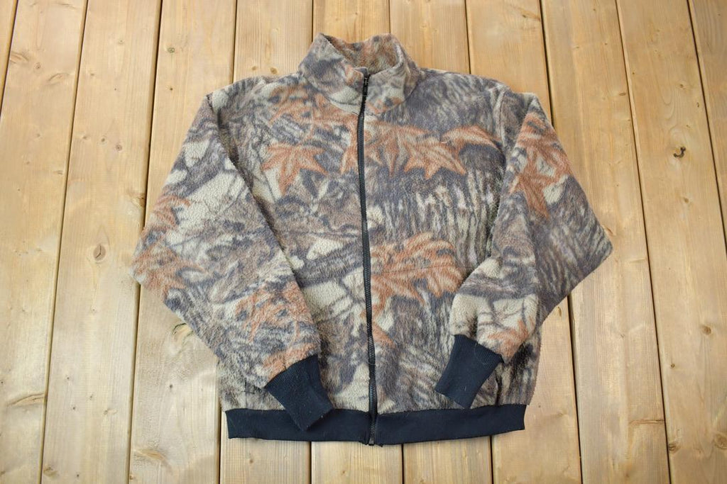 Vintage 1990s Fleece Camo Full Zip Sweater