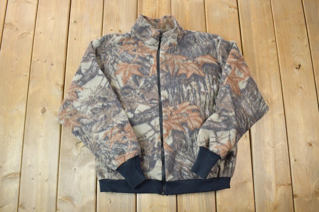 Vintage 1990s Fleece Camo Full Zip Sweater