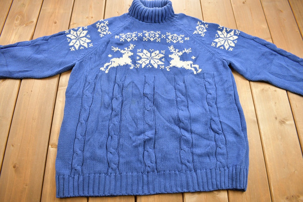 Vintage 1990s Lands End Winter Theme Turtleneck Sweater