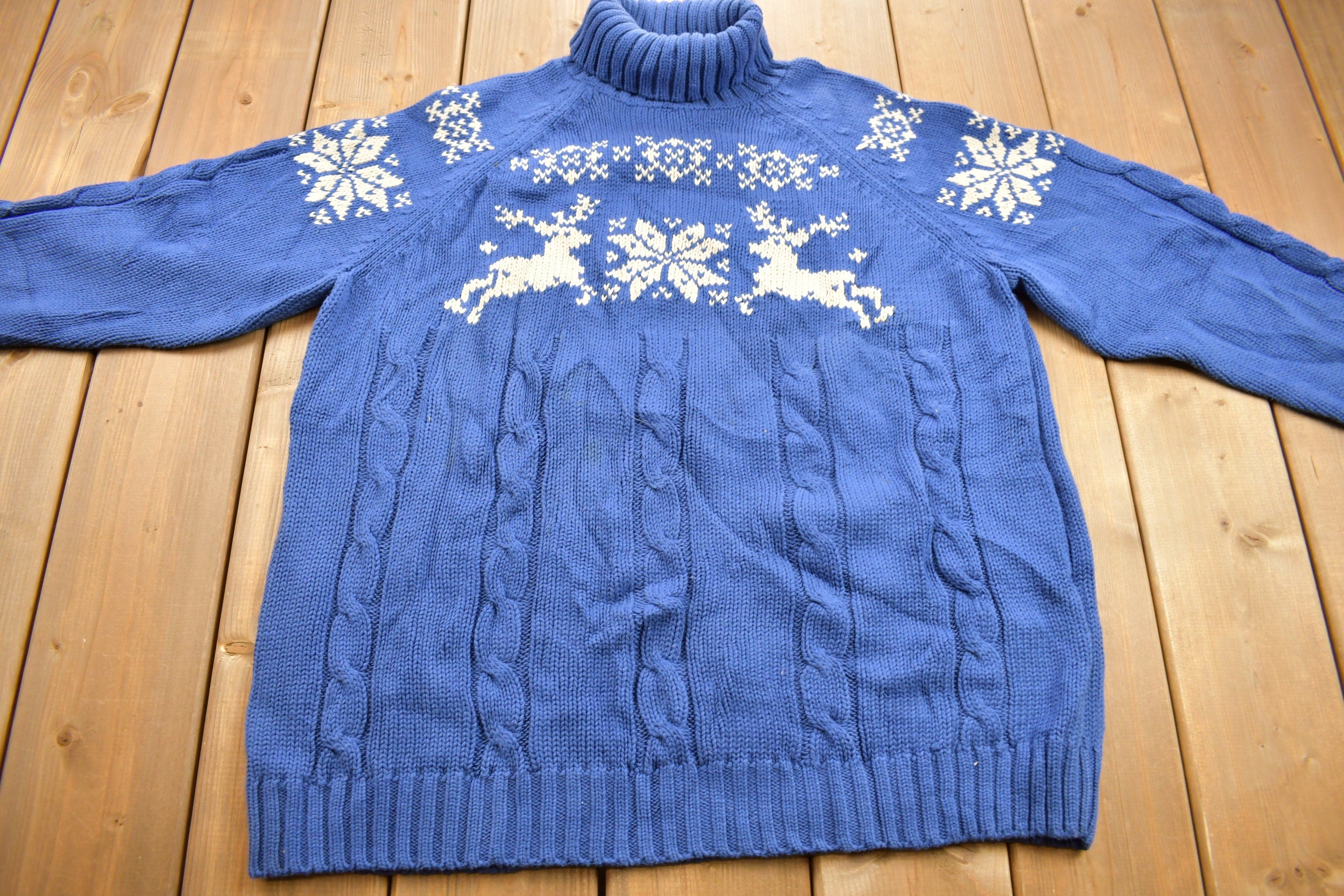 Vintage 1990s Lands End Winter Theme Turtleneck Sweater