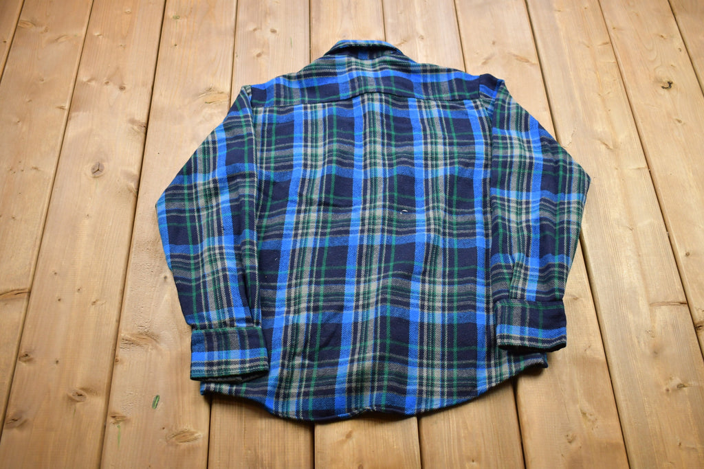 Vintage 1990s Blue And Green Plaid Flannel Button Up Shirt