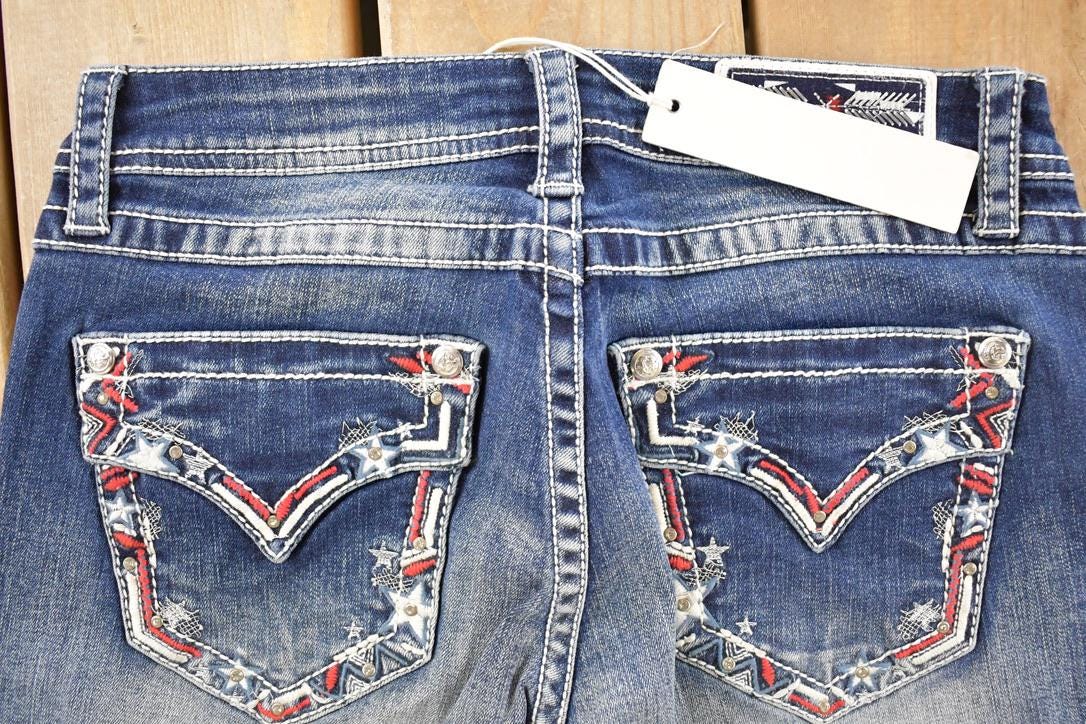 Vintage Deadstock Y2K Grace In LA Bedazzled Low Rise Jeans Women's Size 27 x 31
