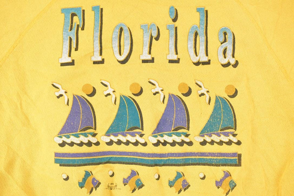 Vintage 1980s Florida sailboats Graphic Print Crewneck Sweatshirt Mens L
