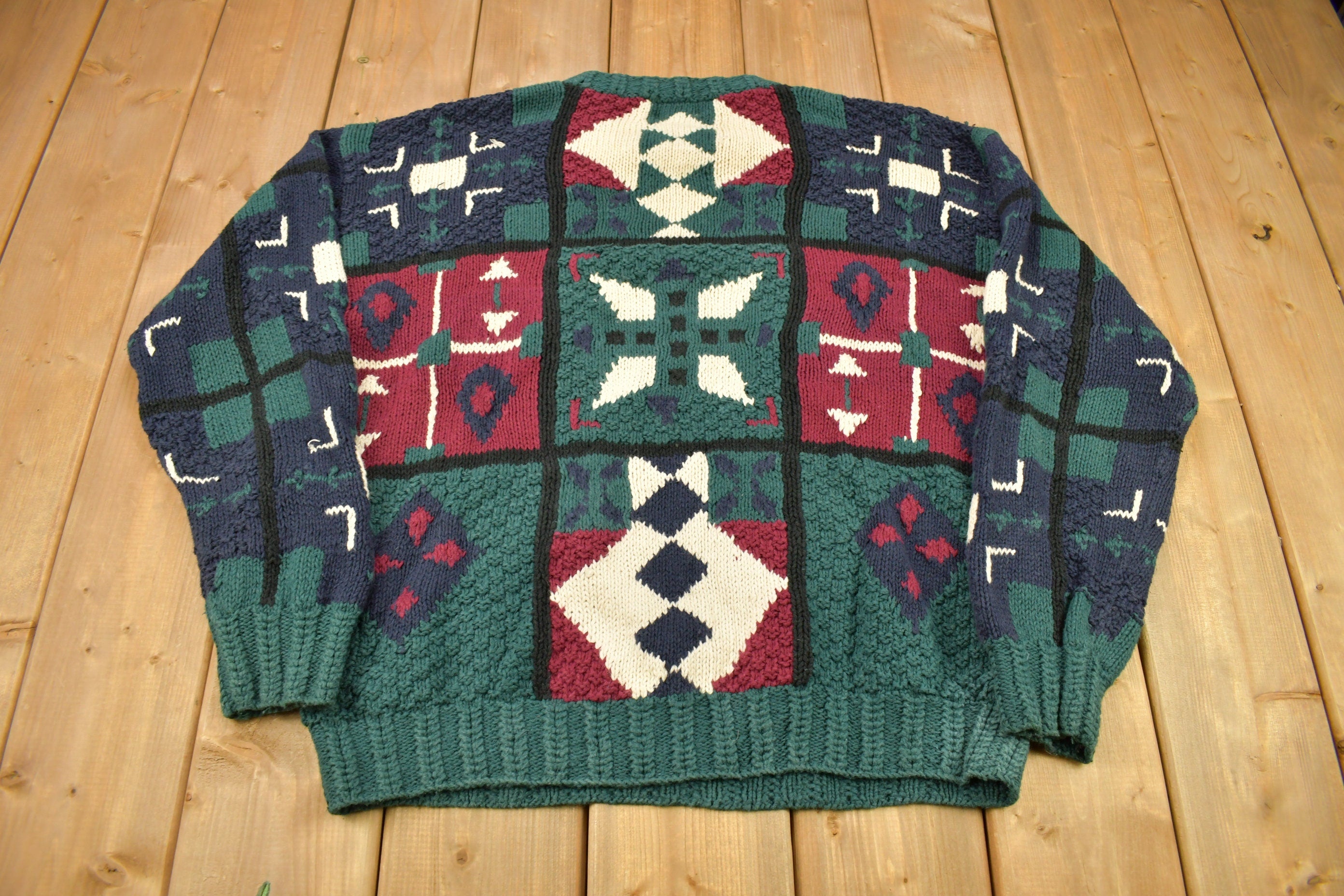 Vintage 1990s Boston Traders Abstract Knitted Crewneck Sweater
