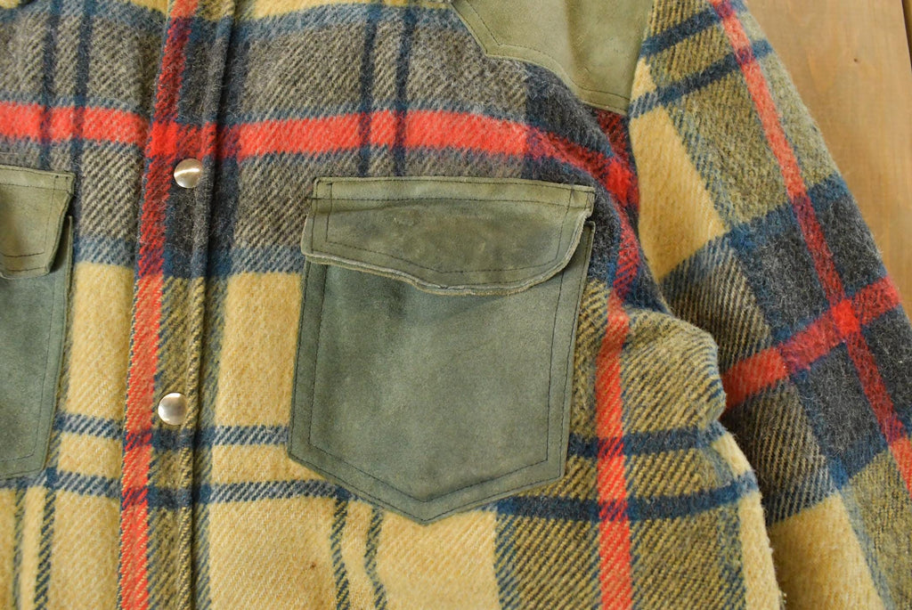 Vintage 1980s Lakewood Sherpa Lined Wool Flannel Shirt Jacket Men's Large