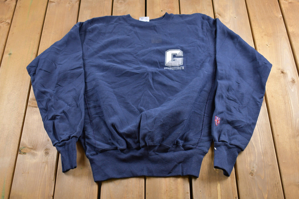 Vintage 1990s University of Georgetown Bulldogs Graphic Collegiate Crewneck Made In USA NCAA Sweatshirt