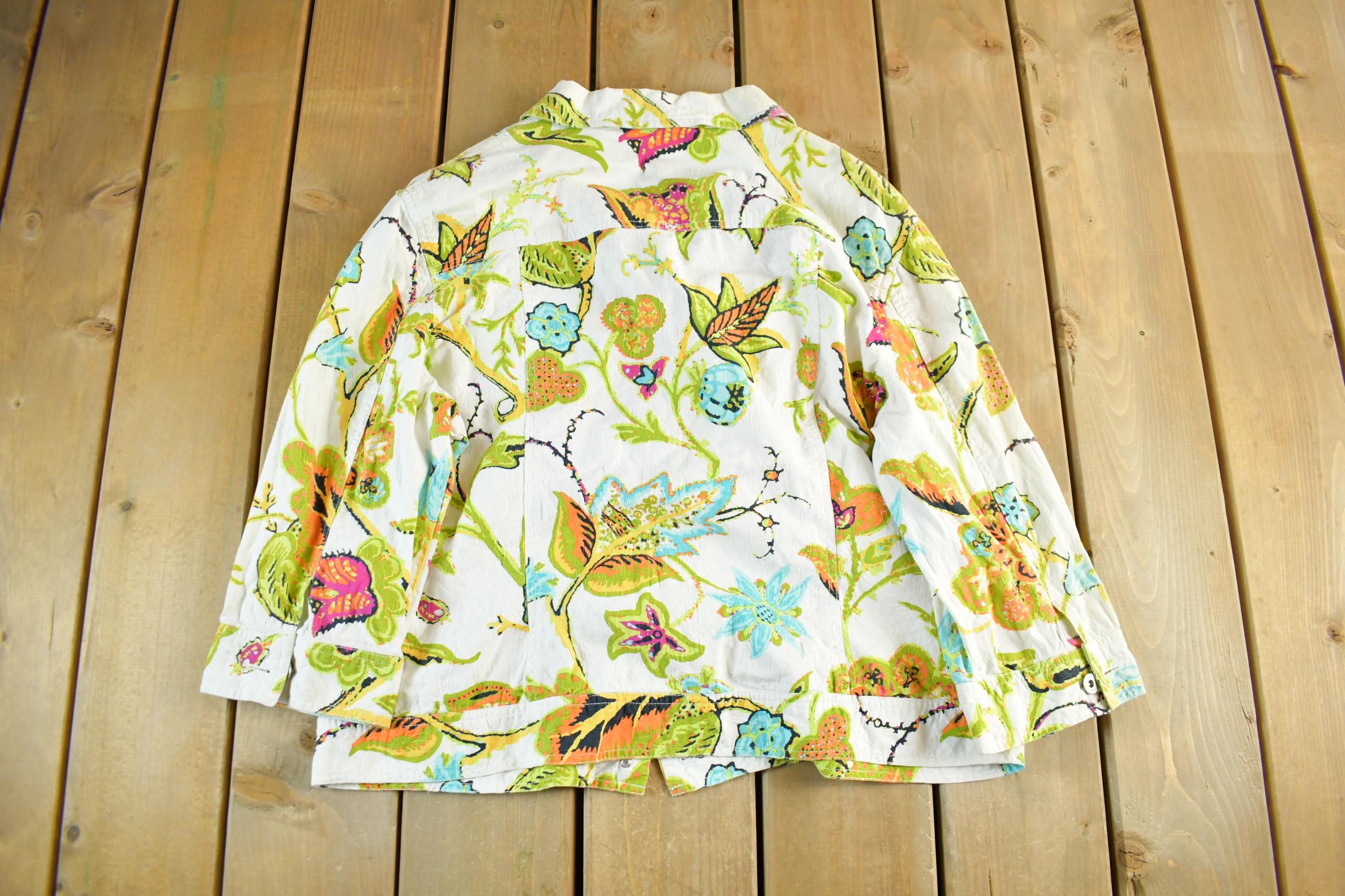 Vintage 1990s Multiples All Over Print Floral Blazer Button Up Jacket Women's Large