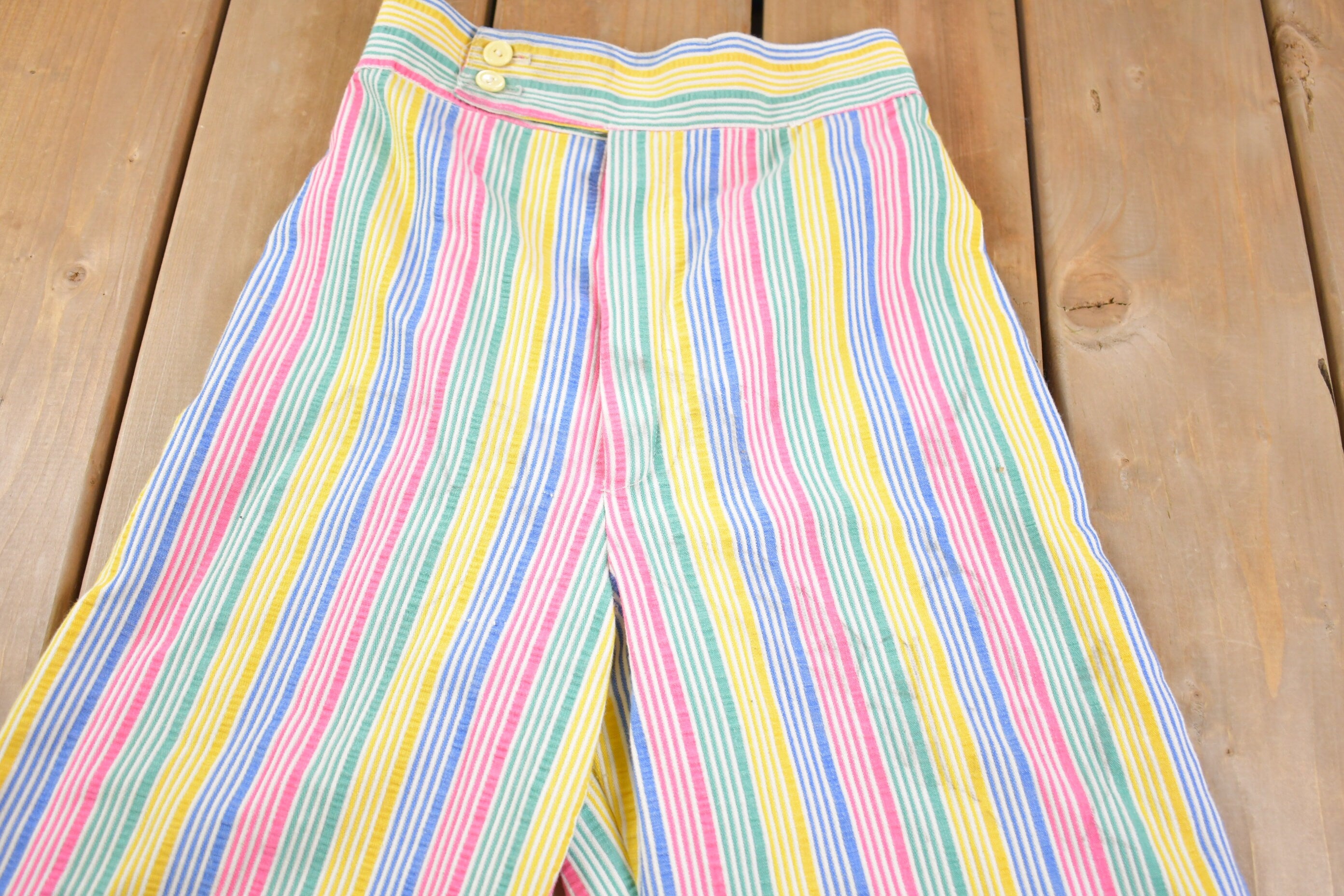 Vintage 1970s Colorful Stripped Bell Bottom Pants Size 23 x 31