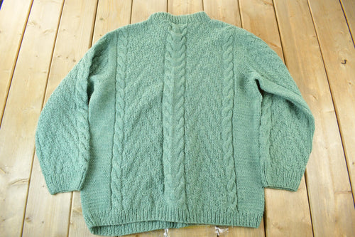 Vintage 1990s Hand Made 3D Green Colored Cable Knit Crewneck Sweater / Vintage 90s Crewneck / Abstract Patterns / Streetwear