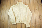 Vintage 1970s Tan Cable Knit Full Zip Sweater