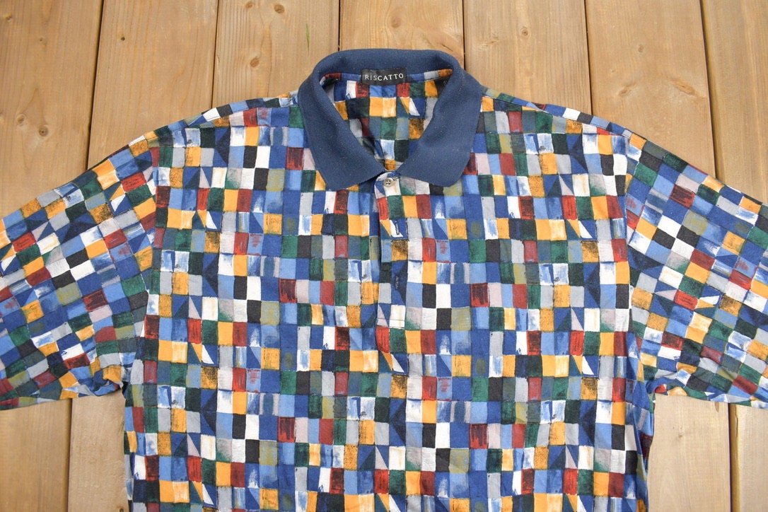 Vintage 1990s Checkered Riscatto Quarter Button Polo Shirt