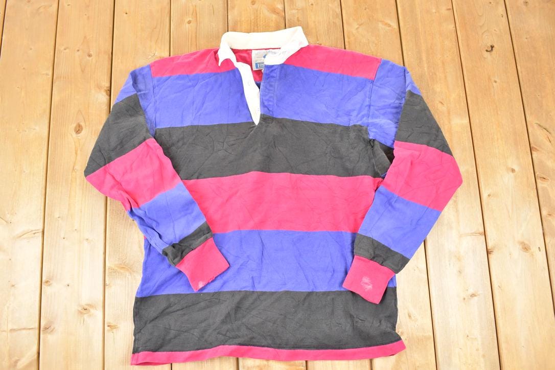 Vintage 1990s Lands End Quarter Button Rugby Shirt Mens L