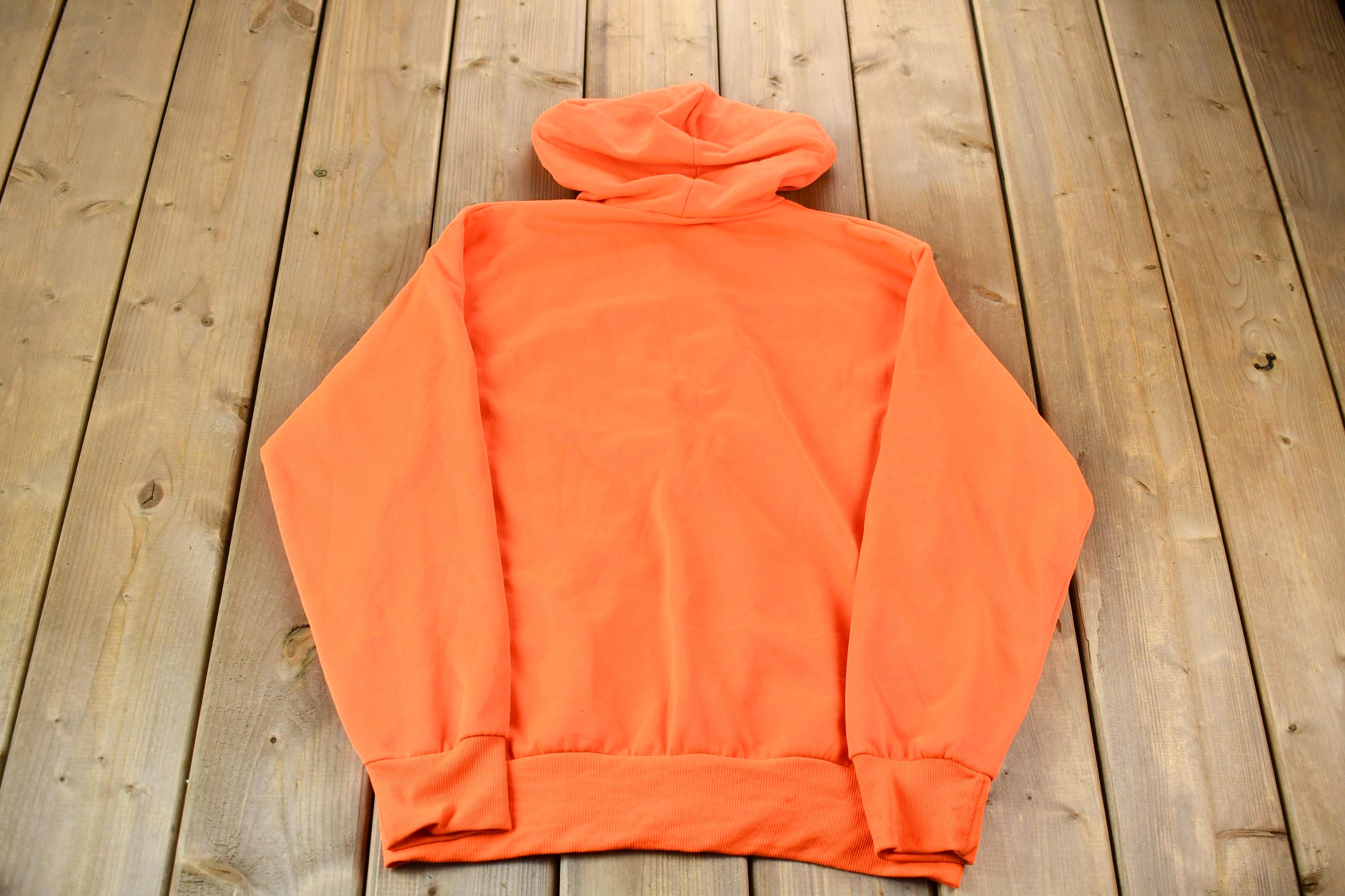 Vintage 1990s Bright Orange Blank Zip-Up Hooded Sweatshirt