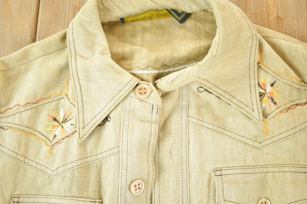 Vintage 1960s Sears Western Button Down Shirt Emroidered /
