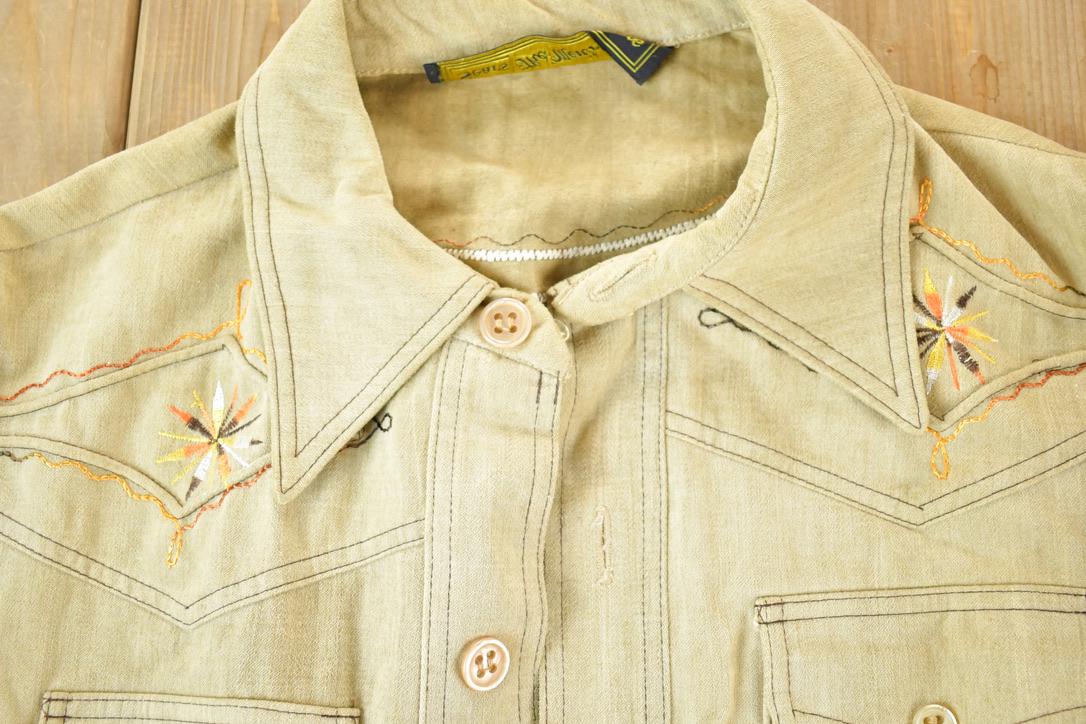 Vintage 1960s Sears Western Button Down Shirt Emroidered /