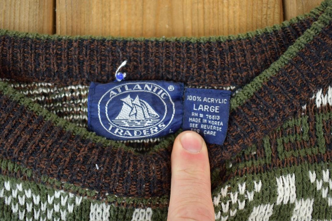 Vintage 1990s Atlantic Traders Knit Abstract Pattern Crewneck Sweater Made In 90s Crewneck /