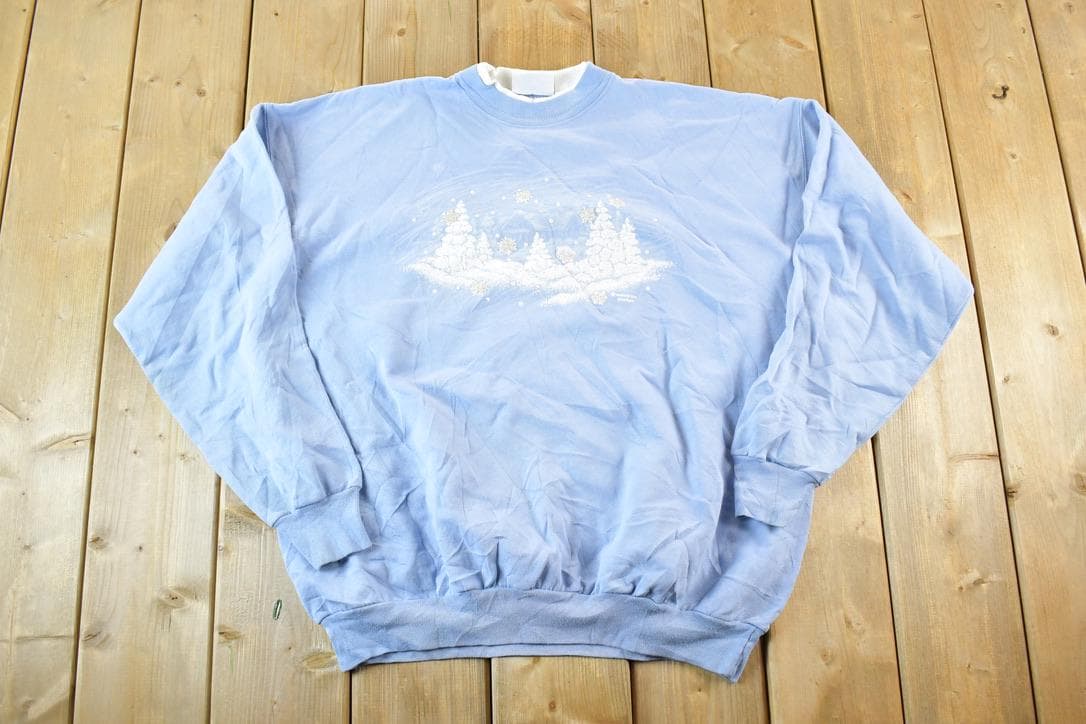 Vintage 1990s Morning Sun Winter Wonderland Double Collar Crewneck Sweatshirt Mens XL