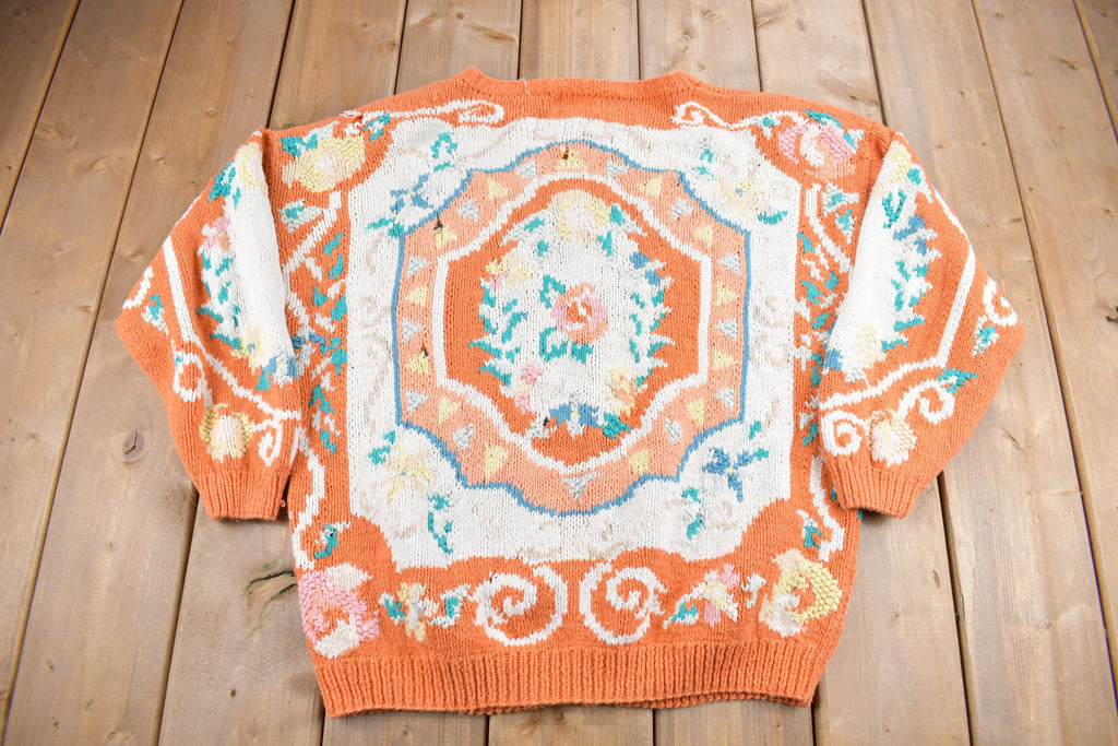 Vintage 1990s Orange Abstract Pattern Cardigan Sweater