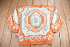 Vintage 1990s Orange Abstract Pattern Cardigan Sweater