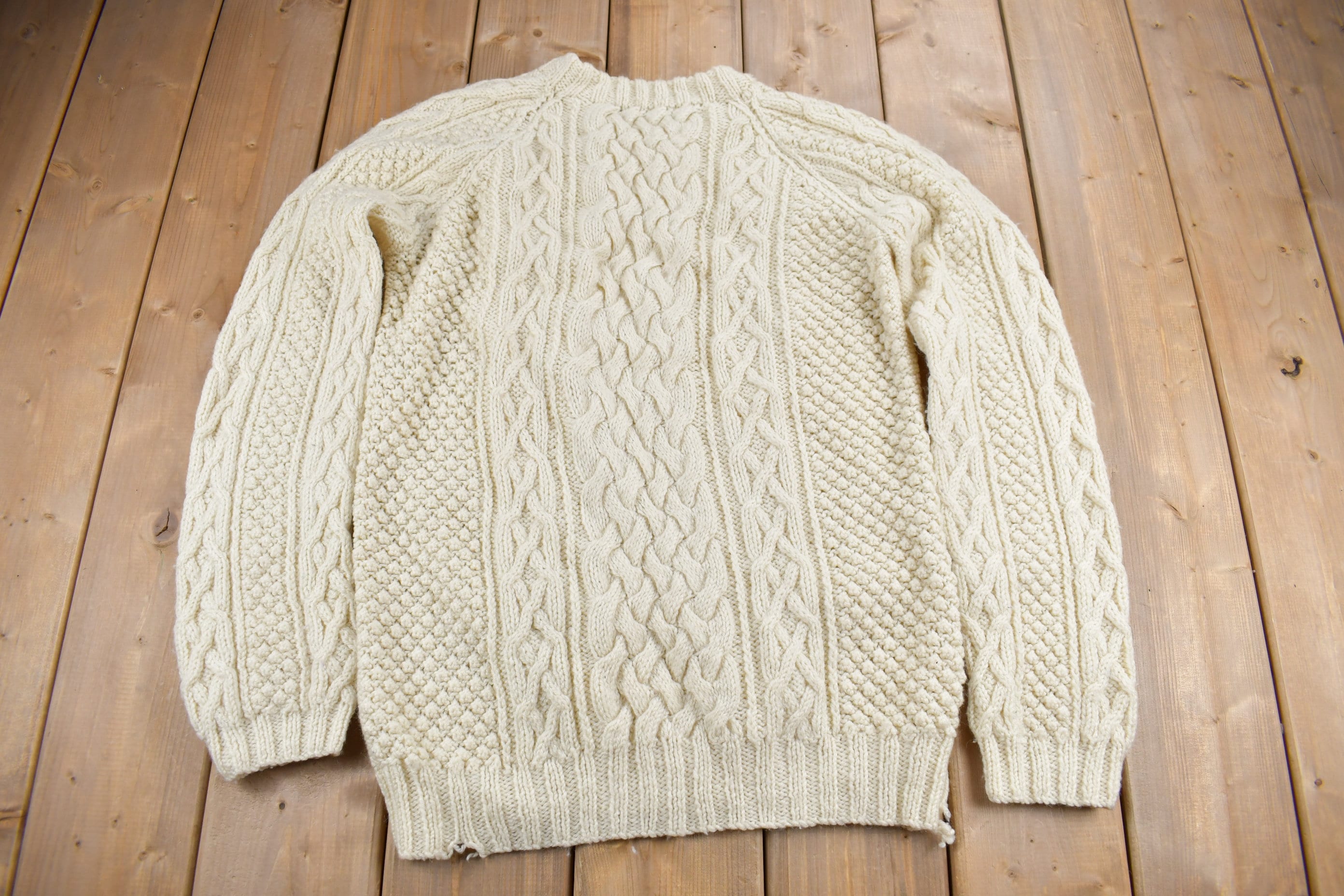 Vintage 1980s Wool Cable Knit Crewneck Sweater