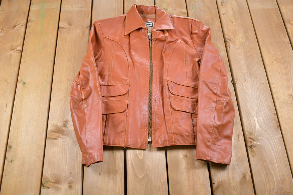 Vintage 1970s Chess King Leather Zip Up Jacket  Fall Outerwear  Leather Coat  Winter Outerwear  Streetwear Fashion  Brown Leather