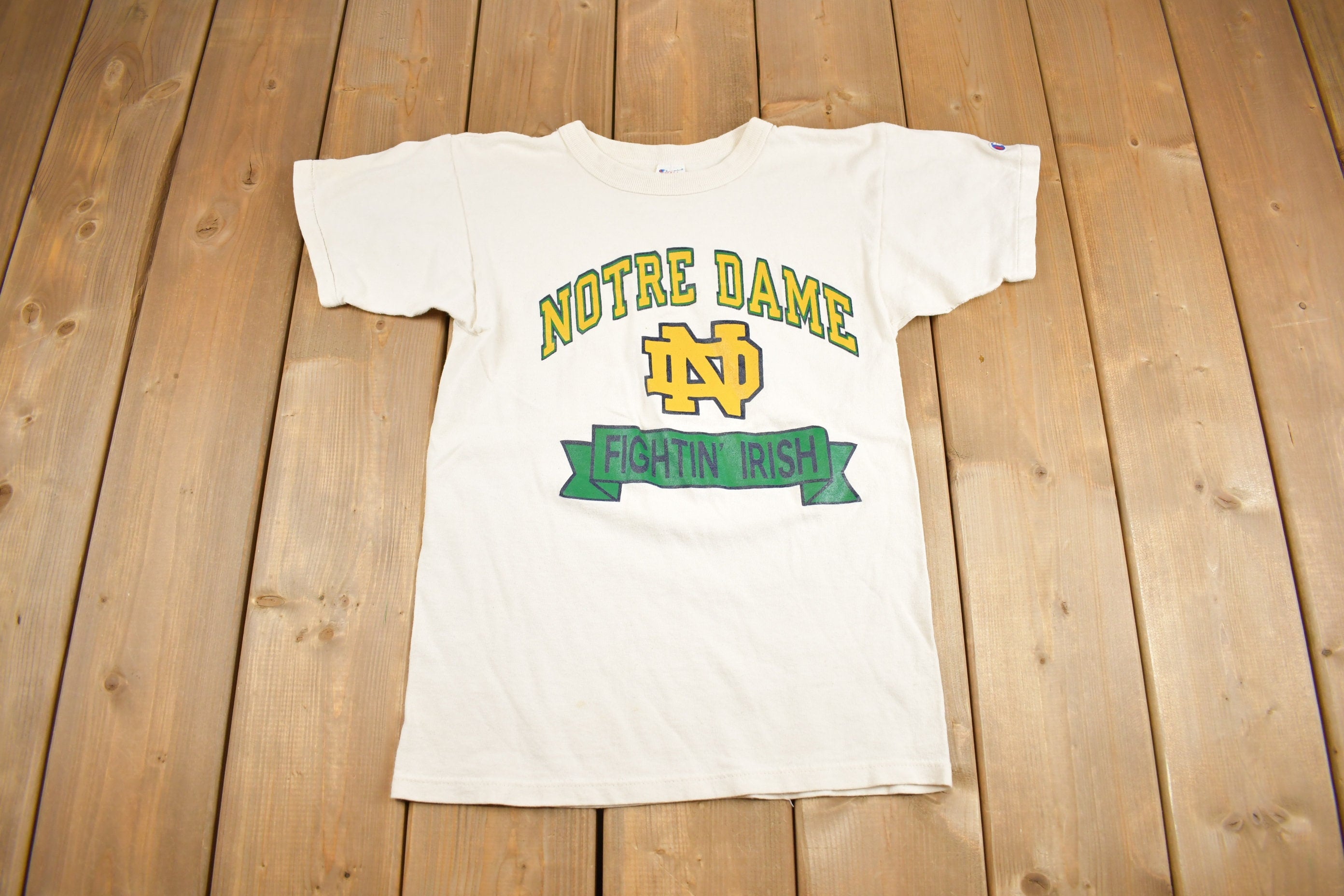 Vintage 1980s University Of Notre Dame Fighting Irish Champion T Shirt Single Stitch Collegiate Shirt Made In USA