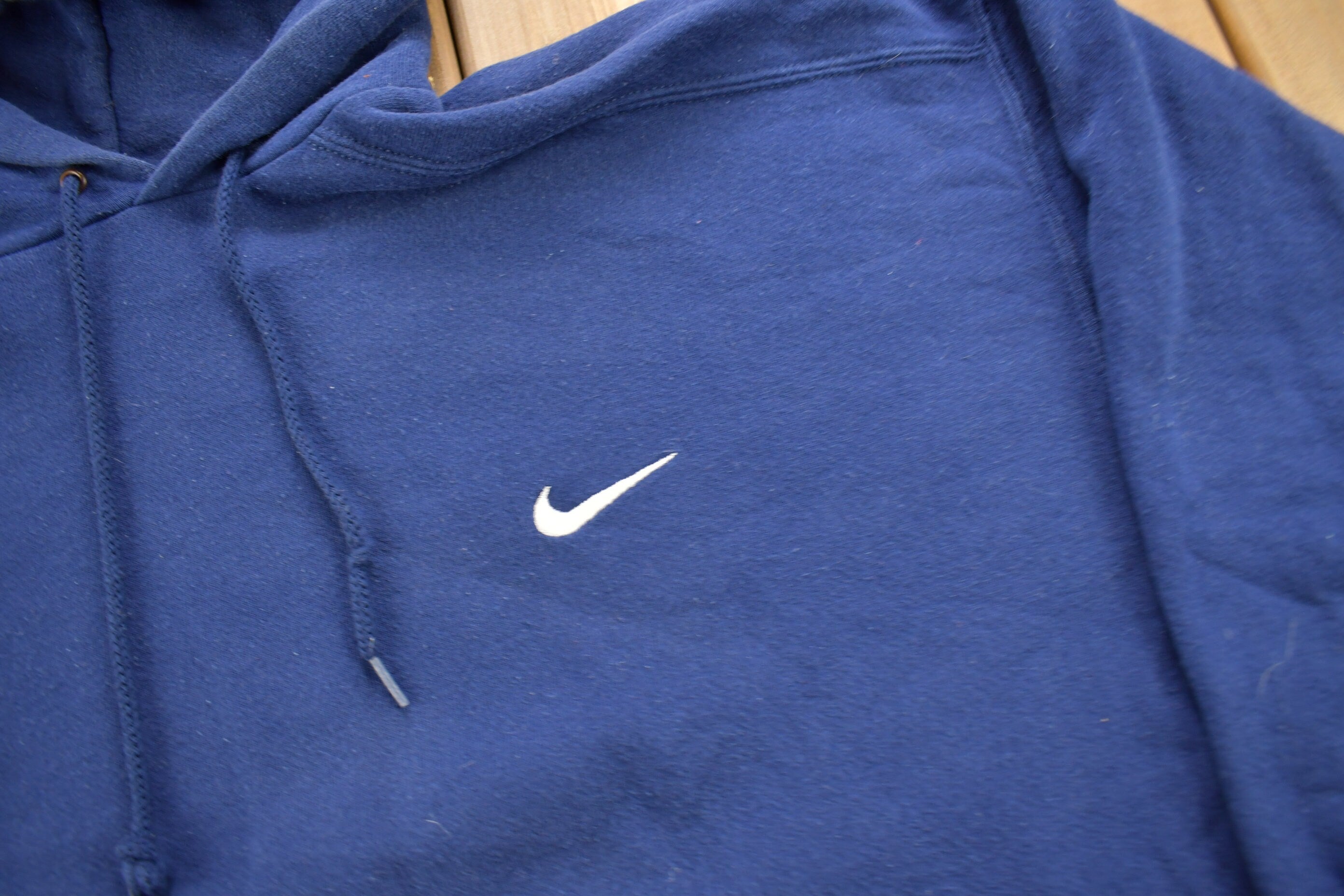 Vintage 1990s Nike Embroidered Mini Swoosh Blue Hoodie