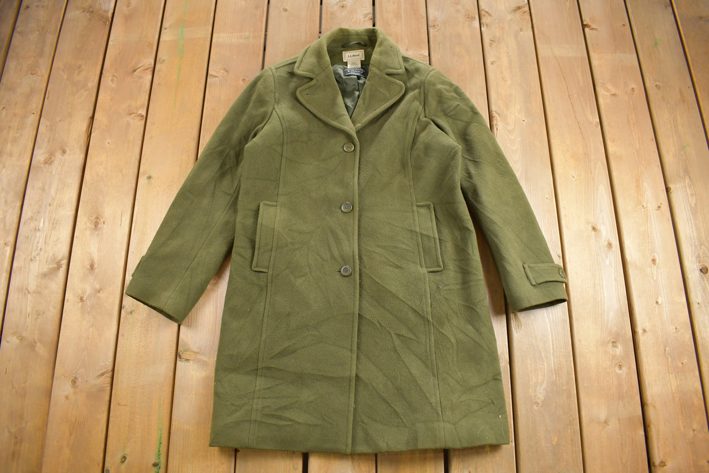 Vintage 1980s LL Bean Green Wool Jacket / Bellandi / Wool Jacket / Vintage 80s Jacket / Outdoor / Cozy Trench Coat / Made In Italy