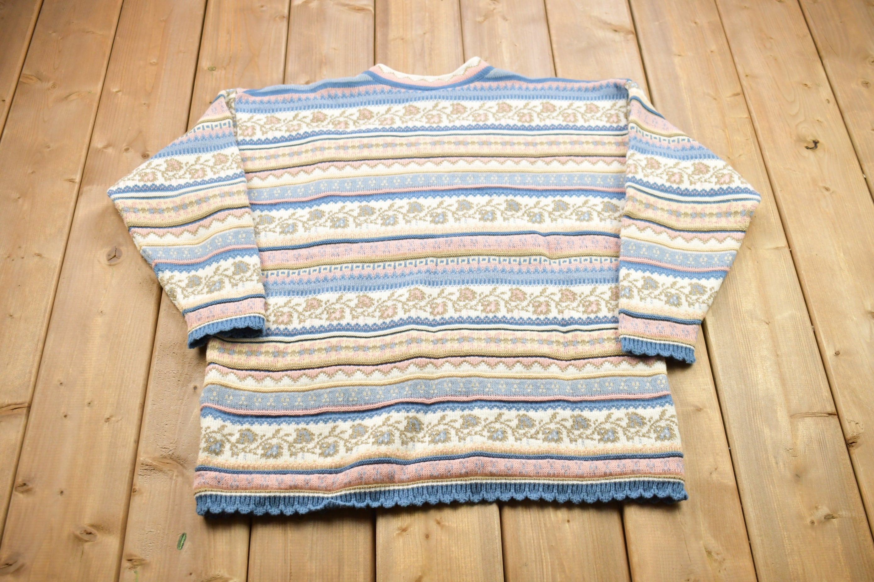 Vintage 1990s Jennifer Moore Patterned Wool Knit Sweater