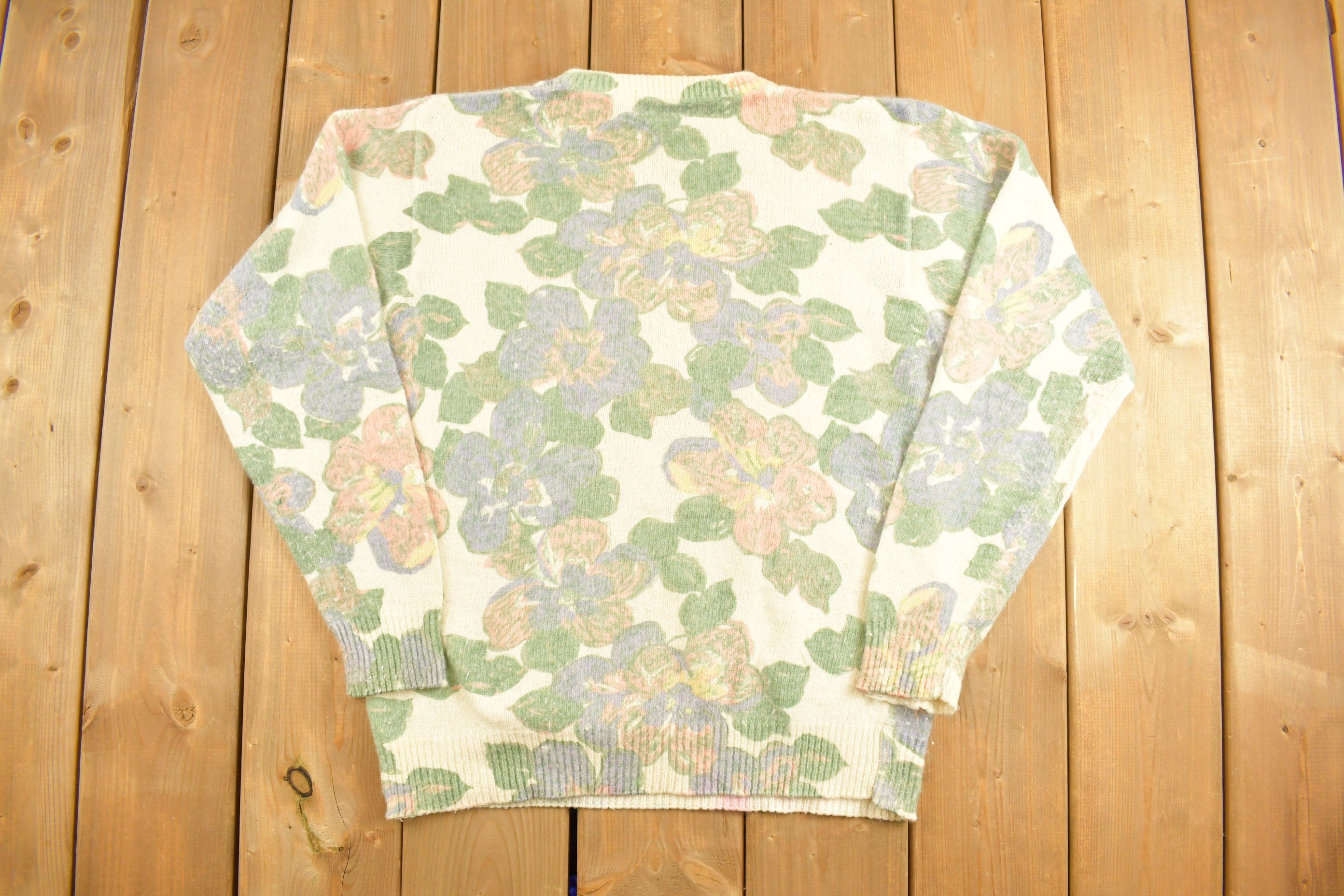 Vintage 1990s Cleo Floral Knit Crewneck Sweater