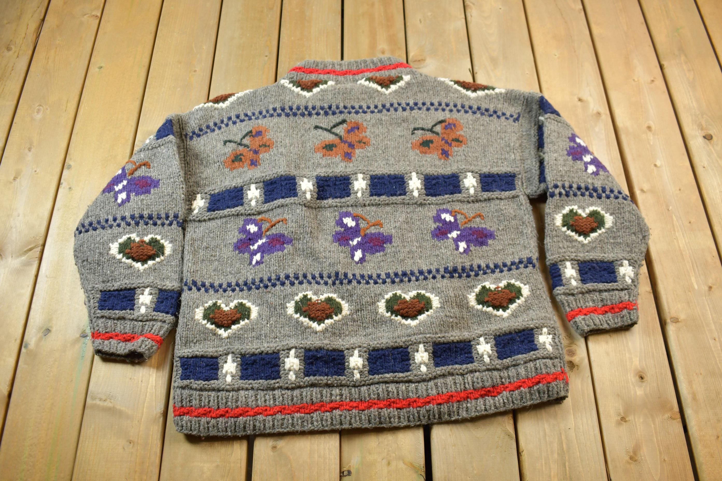Vintage 1980s Knitted Butterfly Theme Crewneck Sweater