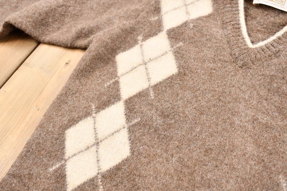 Vintage 1990s Andean Sun Baby Alpaca Argyle Knit Crewneck Sweater
