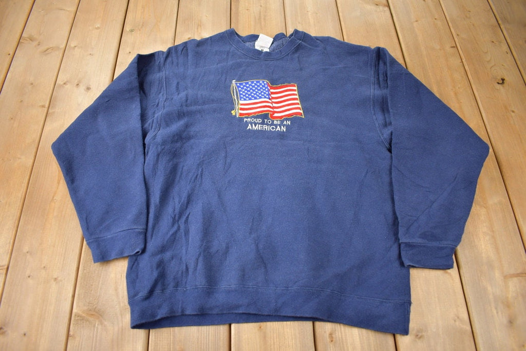 Vintage 1990s Proud to Be An American Embroidered Crewneck Sweatshirt Size Large