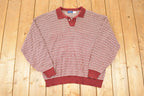 Vintage 1990s Towncraft Qauarter Button Knit Crewneck Sweater Mens L Tall