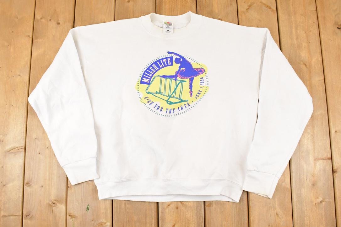 Vintage 1980s Miller Lite Surfing Graphic Print Crewneck Sweatshirt Mens L